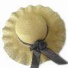 Women's wide brim straw beach hat with silk braids, various colors and braids are accepted