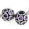 European Style Sterling Silver Love All Around Beads with Purple CZ Stone