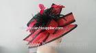 Custom Red Abaca Sinamay Ladies Hats , Women Party Caps With Bow Feathers