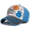 Light Brushed Blue Velcro Closure Cotton Baseball Caps For Kids With 4 Eyelets