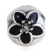 Sterling Silver Mystic Floral with Clear Crystal Black Enamel Clip Beads