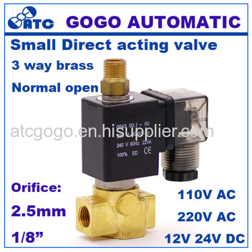 1/8 1/4 mini 3way solenoid valve 12v normally closed normally open brass