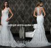 Mermaid V-neck Sheer Lace Womens Wedding Dresses with Flower Applique Court Train