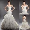 Mermaid Tulle Beaded Flower One Shoulder Womens Wedding Dresses with Cascading Ruffles