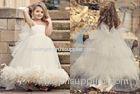 White Spaghetti Fur Long Tulle Unique Flower Girl Dresses / Bow Knot Ball Gown