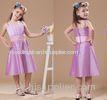 Cute Pink Spaghetti Pleats Tea Length Flower Girl Dresses with Scalloped Neck