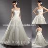 Beaded Flower Applique Tulle Sweetheart Wedding Gowns with Bow Knot Belt