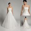 Fall / Winter Tulle Pleated Sweep Train Strapless Wedding Gowns with Beaded Crystal