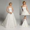Beautiful White Organza Pleated Strapless Wedding Gowns with Long Train