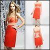Orange Strapless Open Back Ladies Party Dresses Short with Pink Belt for Prom