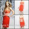 Orange Strapless Open Back Ladies Party Dresses Short with Pink Belt for Prom