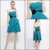 Ribbon Ruffles Flower Satin Short Strapless Evening Dresses with Open Back