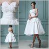 Customized Flower Lace Chiffon Backless Wedding Dresses Tea length Ball Gown