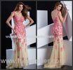 Flower Applique Sheer Tulle Long Womens Prom Dresses with Crew Neck / Beaded Sequins