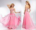 Pink Chiffon Sheer Top Prom Dresses / Sexy Strapless Maxi Evening Dresses