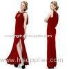 Stretch Split Front Crew Neck Womens Evening Dresses for Prom , Party