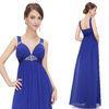 Blue Sexy V Neck Rhinestone Spaghetti Strap Prom Dress with Sash