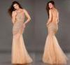 Crew Neck Open Back Evening Dresses Sequins Rhinestone Full Length Prom Dress