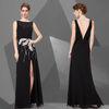 High End Bateau Chiffon Deep V Back Prom Dress with Feather Sequins For Girls