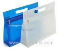 White / blue Multi-use EVA / PEVA plastic zip lock bags with cutting hole handle