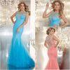 Blue Mermaid Organza Womens Evening Dresses with Sheer Back / Crystal Stone