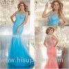 Blue Mermaid Organza Womens Evening Dresses with Sheer Back / Crystal Stone
