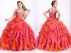 Floor Length Spaghetti Strap Little Girl Pageant Dresses with Beaded Cascading Ruffles