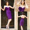 Purple Taffeta Sweetheart Short Tight Party Dresses with Back Split / Flower Draped