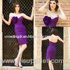 Purple Taffeta Sweetheart Short Tight Party Dresses with Back Split / Flower Draped