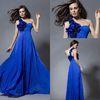 Custom made One Shoulder Applique Prom Dress / Ladies Blue Long Pleated Dress