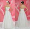 Tulle Sweetheart Open Back Strapless Wedding Gowns Floor Length with Pleated Beads
