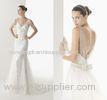 V-neck Lace Applique Beads Ruffle Ribbon Womens Wedding Dresses Mermaid Bridal Dresses