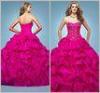 Rose Taffeta Ruffled Quinceanera Dresses Open Back Evening Gowns