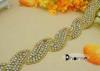 Leaf Shape Gold Rhinestone Beaded Trim , Evening Dress Rhinestone Trim By The Yard