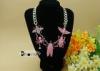 Pink Cartoon Pendant Rhinestone Handmade Beaded Necklaces For Ladies