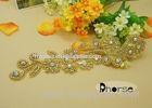 Gold Base Ab Stone Evening Dresses Rhinestone Beaded Applique With Flower Design