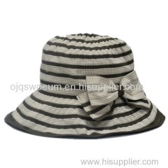 Ladies Black and White Belt summer Outdoor hat with bow