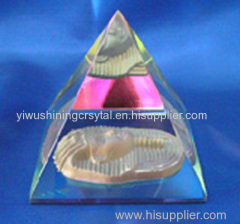 crystal glass pyramid paperweight