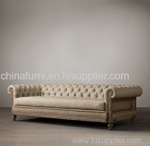 LINEN AND WOODEN SOFA