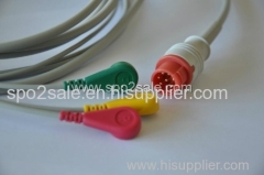 Compatible with Bionet BM3 one piece Cable with 3-lead IEC Snap leadwires