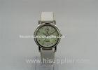 MOP dial womens white leather strap watch 1ATM Water Resistance