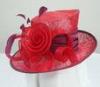 Wedding Red / Burgendy Sinamay Ladies Hats Bridal Satin With Medium Up Brim