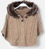 girls fur hooded poncho sweater