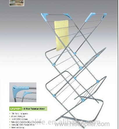 Adjustable height 3 tier powder coated clothesline drying rack
