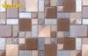 Heat Insulation Mesh Mounted Kitchen Mosaic Tiles / 8mm Thickness Glass Metal Tile