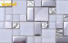 Glitter Grey Metallic Glass Kitchen Mosaic Tiles , Glass Kitchen Tiles For Backsplash