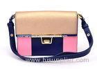 Gold Saffiano Flap Small Ladies Leather Shoulder Bags with Big Gold Lock