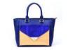 Modern Blue Womens Leather Tote Bags with zipper / Triangle Lock
