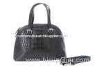 Croco Embossed Black Leather Crossbody Handbags with Adjustable Handles
