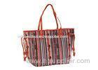 Multi Color Large PU Leather Designer Tote Bag with Orange Stripes Closure